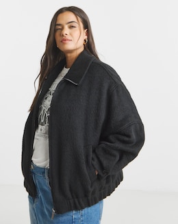 Black Seamed Detail Faux Fur Bomber