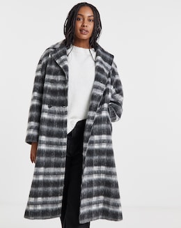 Black Check Maxi Faux Wool Coat - Image