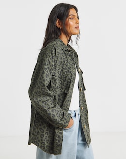Khaki Leopard Print Utility Shacket