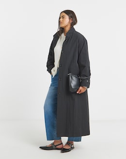 Black Funnel Neck Longline Parka Coat - Image