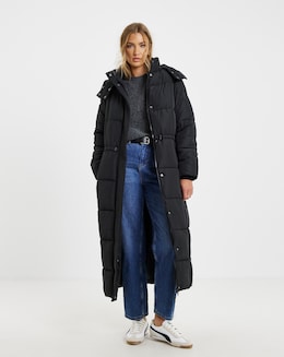 Black Padded Maxi Duvet Coat - Image