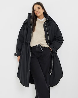 Black Borg Lined Flat Padded Parka