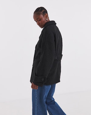 Simply Be Black Boucle Teddy Peacoat - Image 4