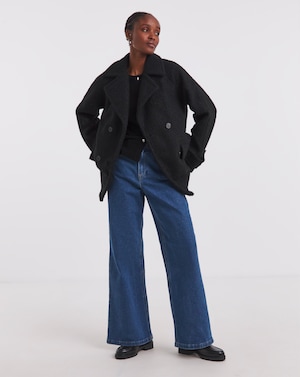 Simply Be Black Boucle Teddy Peacoat - Image 1