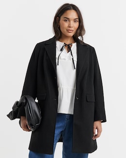 Black Short Faux Wool Coat - Image