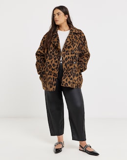 Leopard Print Premium Wool Look Pea Coat - Image
