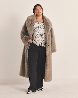 SBE Natural Faux Fur Maxi Coat - Image