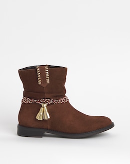 Joe Browns Brown Suede Tassel Braid Ankle Boot- Extra Wide Fit (EEE)