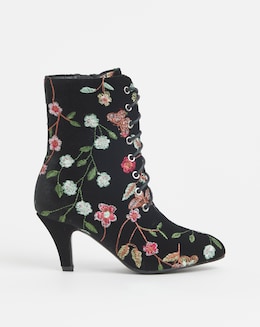 Joe Browns Velvet Embroidered Lace Up Bootie Wide Fit