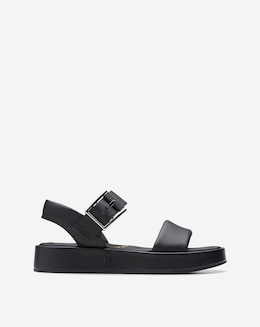 Clarks Black Alda Strap Leather Sandal -Wide Fit (E)