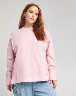 Pink Exposed Seam Dip Back Sweatshirt