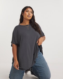 Charcoal Oversized Slouchy Dip Back Tee
