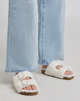 Garcia Fluffy Two Strap Footbed Slippers Wide E Fit