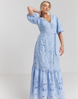 Joanna Hope Blouson Sleeve Belted Lace Dress