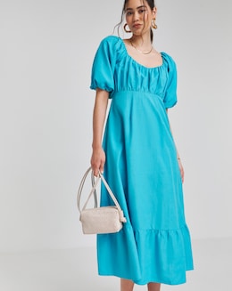 Joanna Hope Linen Dress With Puff Sleeves
