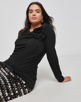 Joanna Hope Jersey Ruched Top With Detachable Corsage
