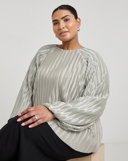 Joanna Hope Plisse Blouse With Balloon Sleeves