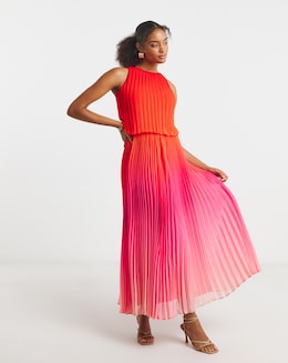 Joanna Hope Halter Neck Ombre Pleated Dress