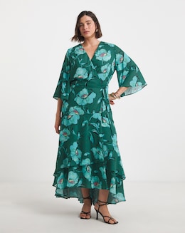 Joanna Hope Printed Wrap Dress with Angel Sleeves