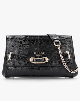 Guess Silvye Black Moc Croc Shoulder Bag