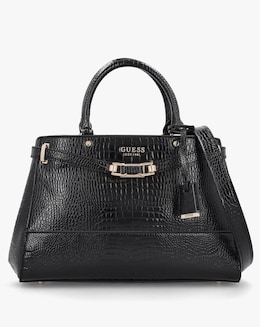 Guess Silvye Luxury Black Moc Croc Satchel Bag