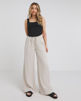 Stone Tie Waist Linen Wide Leg Trouser