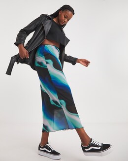 Tie Dye Mesh Overlay Midi Skirt
