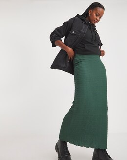 Green Textured Maxi Skirt