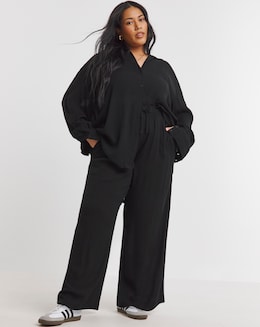 Black Crinkle Wide Leg Trousers
