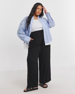 Black Crinkle Wide Leg Trousers
