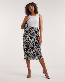 Tie Dye Mesh Overlay Midi Skirt
