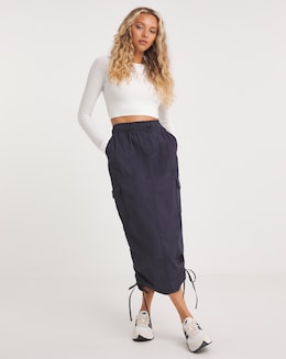 Navy Parachute Cargo Midaxi Skirt