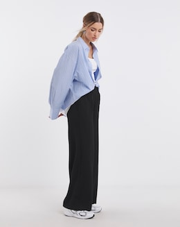 Black Textured Jersey Wide Leg Trousers