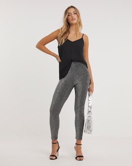 Silver Glitter Knit Leggings