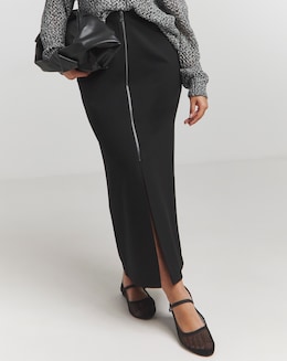 Black Zip Detail Ponte Stretch Midaxi Skirt