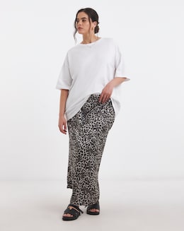 Grey Leopard Print Satin Maxi Skirt