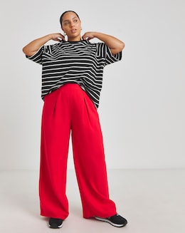 Red Pleat Front Wide Leg Trousers