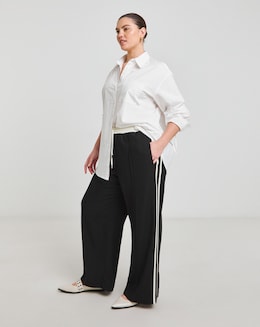 Black and White Contrast Waist Side Stripe Trouser