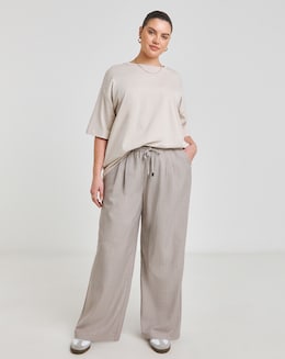 Taupe Pinstripe Wide Leg Trouser