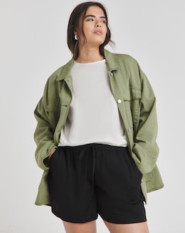 Black Tie Waist Linen Mix Shorts