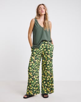 Lemon Print Spun Viscose Wide Leg Trousers