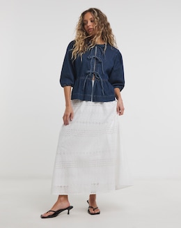 White Occasion Broderie Full Midaxi Skirt