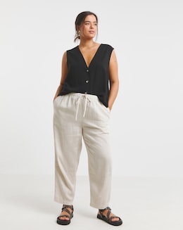 Natural Tie Waist Linen Mix Barrel Leg Trouser