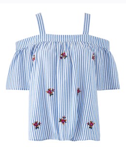 Blue Stripe Embroidered Top