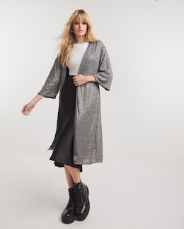 Gunmetal Sequin Kimono