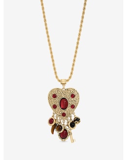 Mood Antique Gold &amp; Red Resin Heart Charm Long Necklace