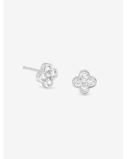 Simply Silver Sterling Silver 925 Polished and Cubic Zirconia Clover Studs