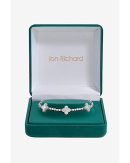 Jon Richard Rhodium Plated and Diamond Station Clover Bracelet - Gift Box