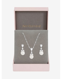 Jon Richard Rhodium Plated Crystal Leaf and Pearl Set - Gift Box
