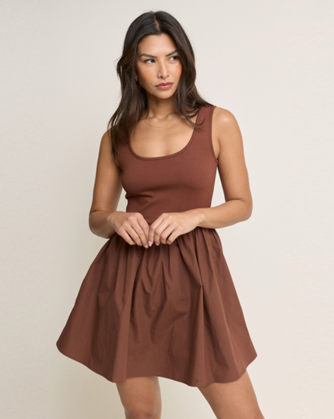 brown skater dress ASTR the Label | Linelly Bustier Mini Skater Dress in Brown main image 1
